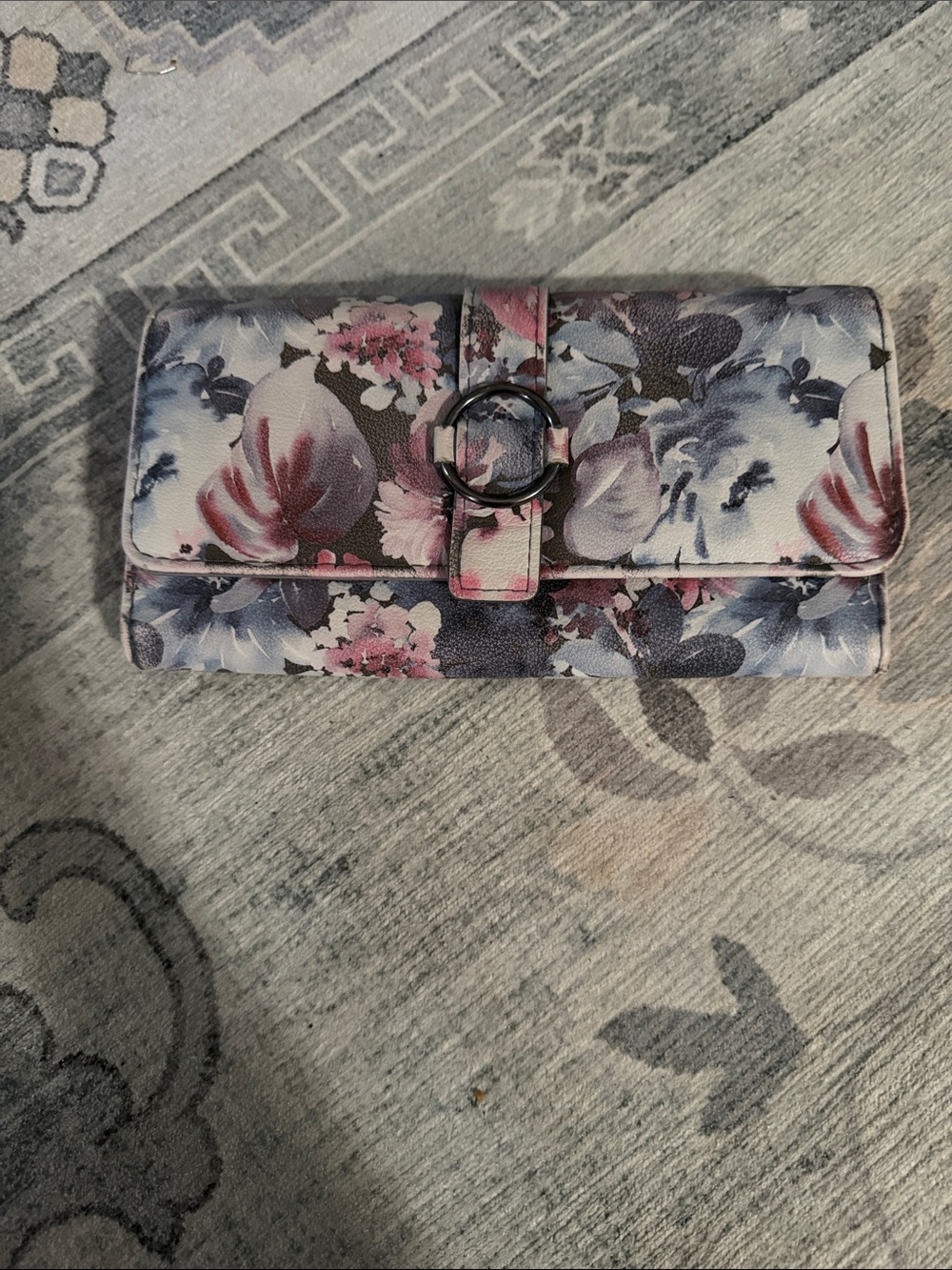 mundi Floral Ring-Closure Wallet in Pink and Blue